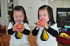Cute little fruit eaters in their new pear/pair t-shirts