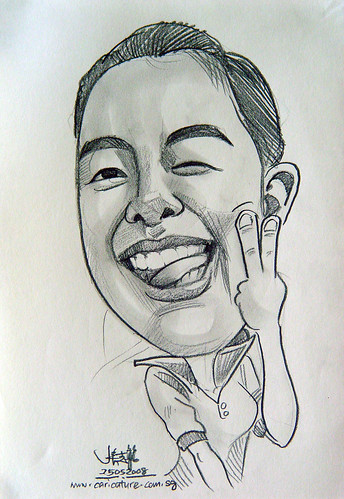 Caricature of cheeky lady in pencil 230508