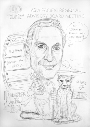 Caricature of Heuer Mastercard pencil sketch