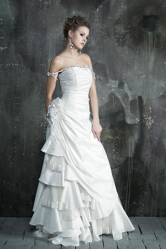 Strapless white bridal gown