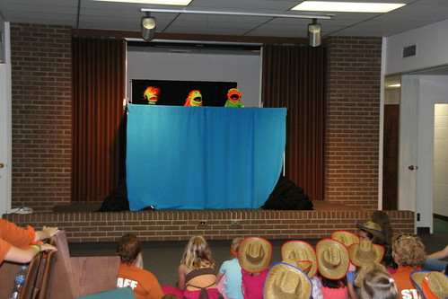 A team from First Baptist Church of Lowell puts on a puppet show for our preschool through second grade children.