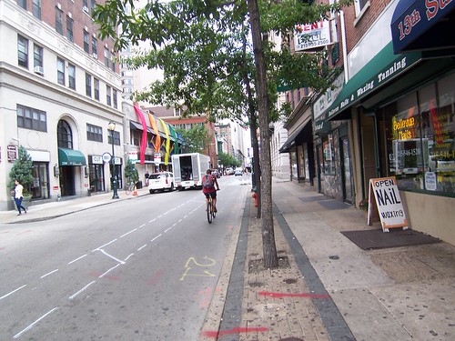 Cyclist in Chalked Bike Lane - 13th Street