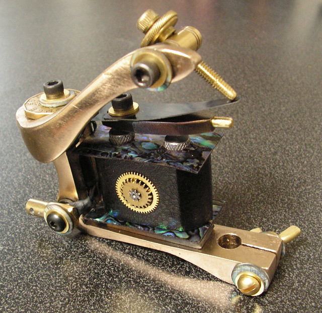Bronze and Abalone Tattoo Machine. Hand made, one of a kind, not for sale.