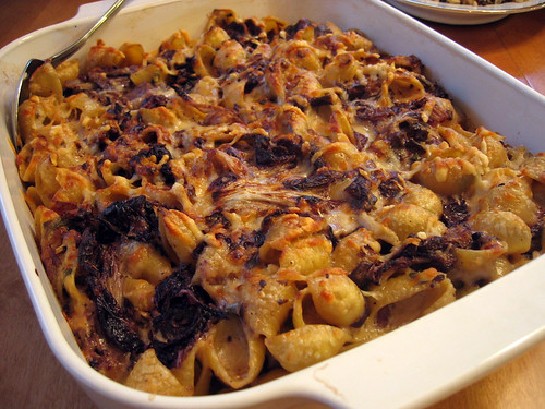 Baked Pasta and Cheese with Radicchio, Pancetta and Porcini Mushrooms