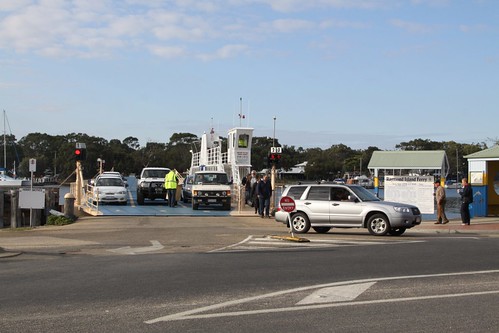 Unloading cars from the Raymond Island Ferry at Paynesville