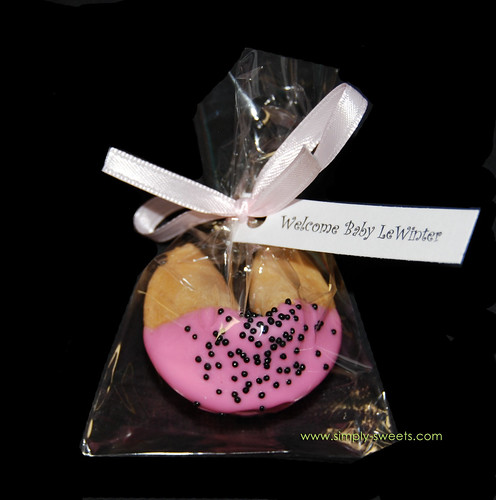 Chocolate dipped fortune cookie baby shower favors ladybug theme