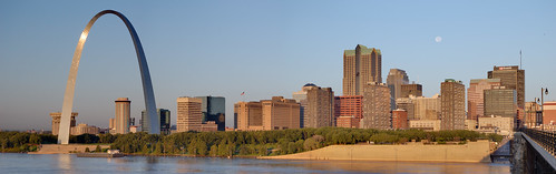 Downtown Saint Louis, Missouri - view from Eads Bridge at sunrise