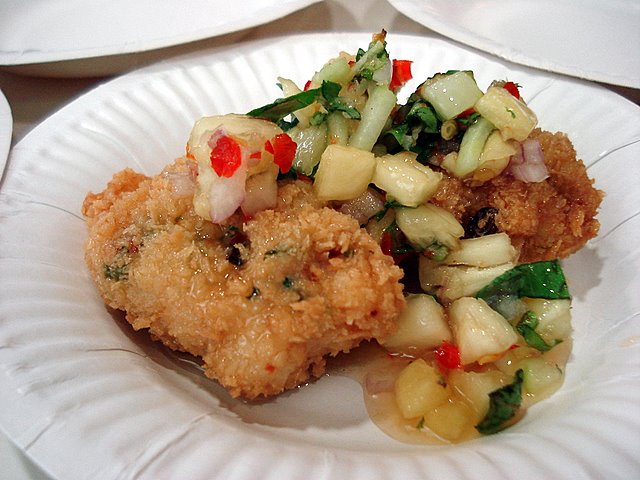 Squid cakes with pineapple salsa