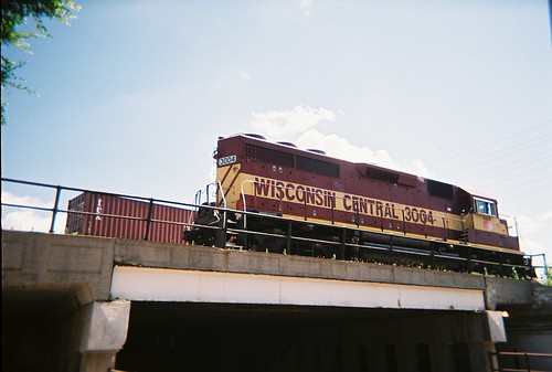 Former Wisconsin Central EMD roadswitcher above West Lawrence Avenue. Schiller Park Illinois. July 2008. by Eddie from Chicago