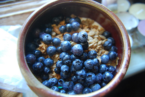 Coconut yogurt with granola and blueberries