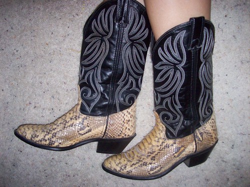 Tacky snakeskin boots