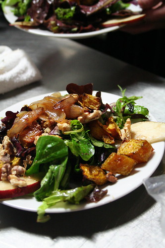 salad with roasted golden beets, baby greens, walnuts, crispy shallots