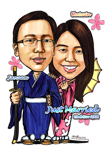 Couple wedding caricatures in Kimono with text A4