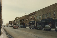 Burlington Avenue in downtown west suburban La Grange Illinois. January 1987.