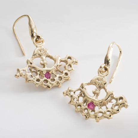 french fan earrings with ruby