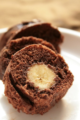 double chocolate banana roll cake