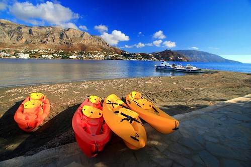 Kalymnos view and canoes