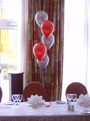 5 balloon Bouquet behind top table at wedding