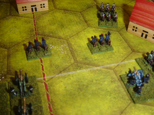 Retreating hussars block fire from their batteries