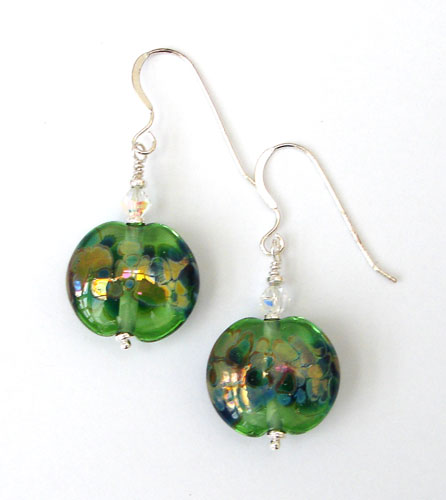 Green lampwork bead earrings.