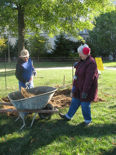 Lynne Lewis, Senior Archaeologist with the National Trust for Historic Preservation, monitoring the excavation activity.
