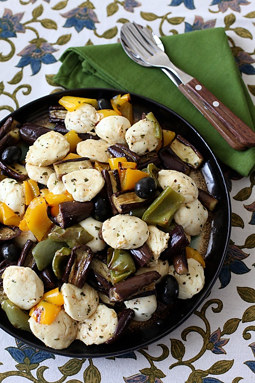 Grilled Eggplant And Bell pepper Salad With Bocconcini Cheese