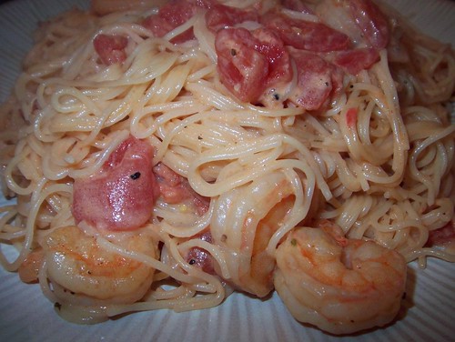 shrimp capellini close-up