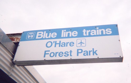 The CTA Blue line rapid transit station sign at Oak Park Avenue. Oak Park Illinois. July 2006. by Eddie from Chicago
