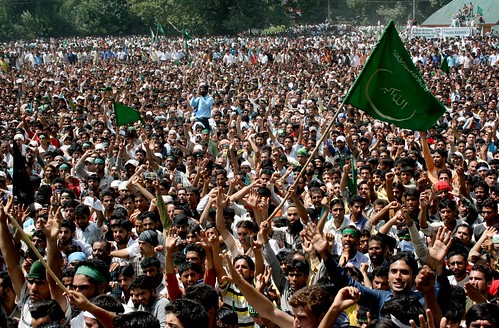 Kashmiris participating in a mass rally to protest recent events in the state.