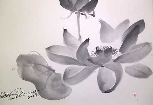 Sumi-e Lotus drawing - a photo on Flickriver