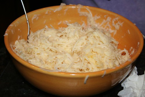 shredded potatoes, flour, onion and eggs