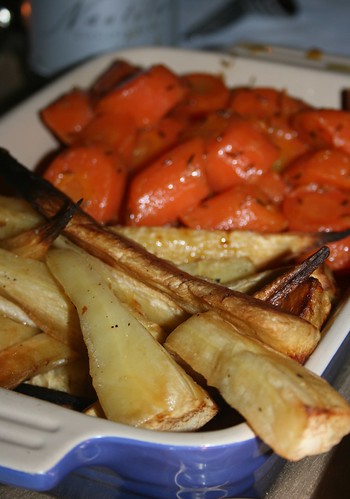 Roast parsnips and cumin buttered carrots