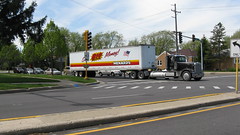 Independent semi tractor truck hauling a Menard's trailer.  Niles Illinois. Wednsday, April 28th  2010.