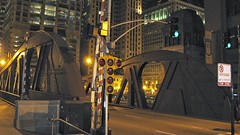 Chicago's North Clark Street bridge at midnight. Chicago Illinois. September 2008.