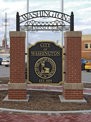 Downtown Washington, Missouri, USA - sign of the City of Washington 1839