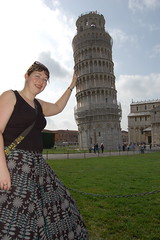 Jules holding up the leaning tower