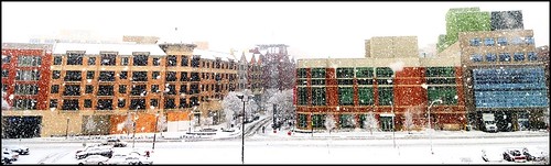 Town Square buildings in the snow (by: Jay Divinagracia, creative commons)