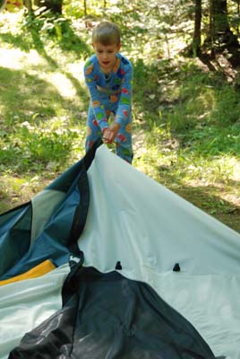 logan helps with tent takedown