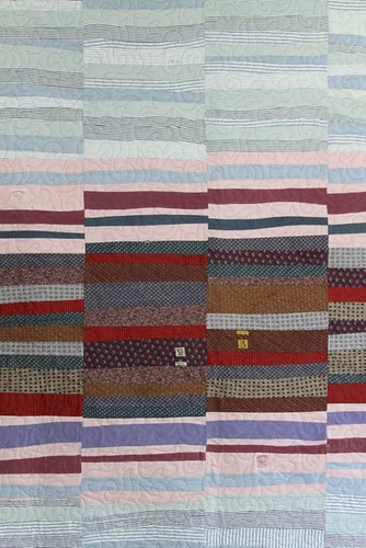 memory quilt, recycled clothing quilt, silk tie quilt, recycled shirt quilt, mamaka mills, alix joyal, eco quilt, sustainable quilt, upcycled quilt, contemporary quilt
