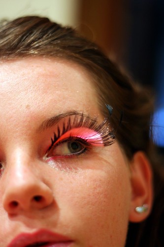 false eyelashes with bows. Long, pink, fake lashes.