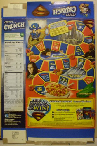 Back of Superman Crunch Cereal box