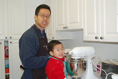 Owen and daddy making holiday cookies