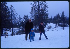 James (in blue) & Robert throw snowballs as our dad watches. (12/1971)