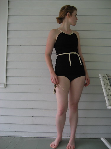 Girl wearing 1930s style bathing suit