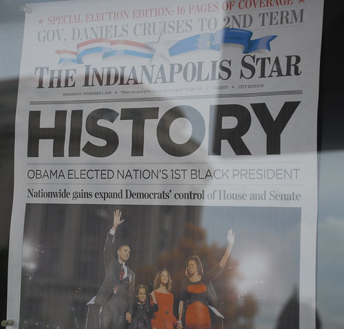 The front page of the Indianapolis Star announcing Barack Obama's election