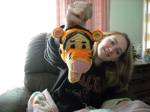 My sister with her new Tigger Head