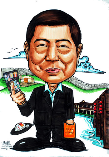 Caricature sketch of Mastercard  Mr Willie Fung in colour