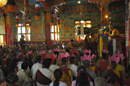 Tibetan Buddhist Hevajra Initiation, Five Dhyani Budha Crowns, Tharlam Monastery, Boudha, Kathmandu, Nepal by Wonderlane