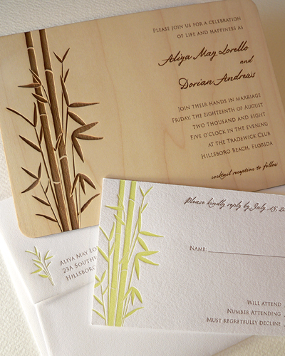 Bamboo wedding invitation set, Bamboo designs, wedding invitation, wedding cakes, flowers, invitation, photos, gowns, dresses