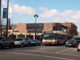 Southbound CTA bus on North Clark Street. Chicago Illinois. November 2006.
